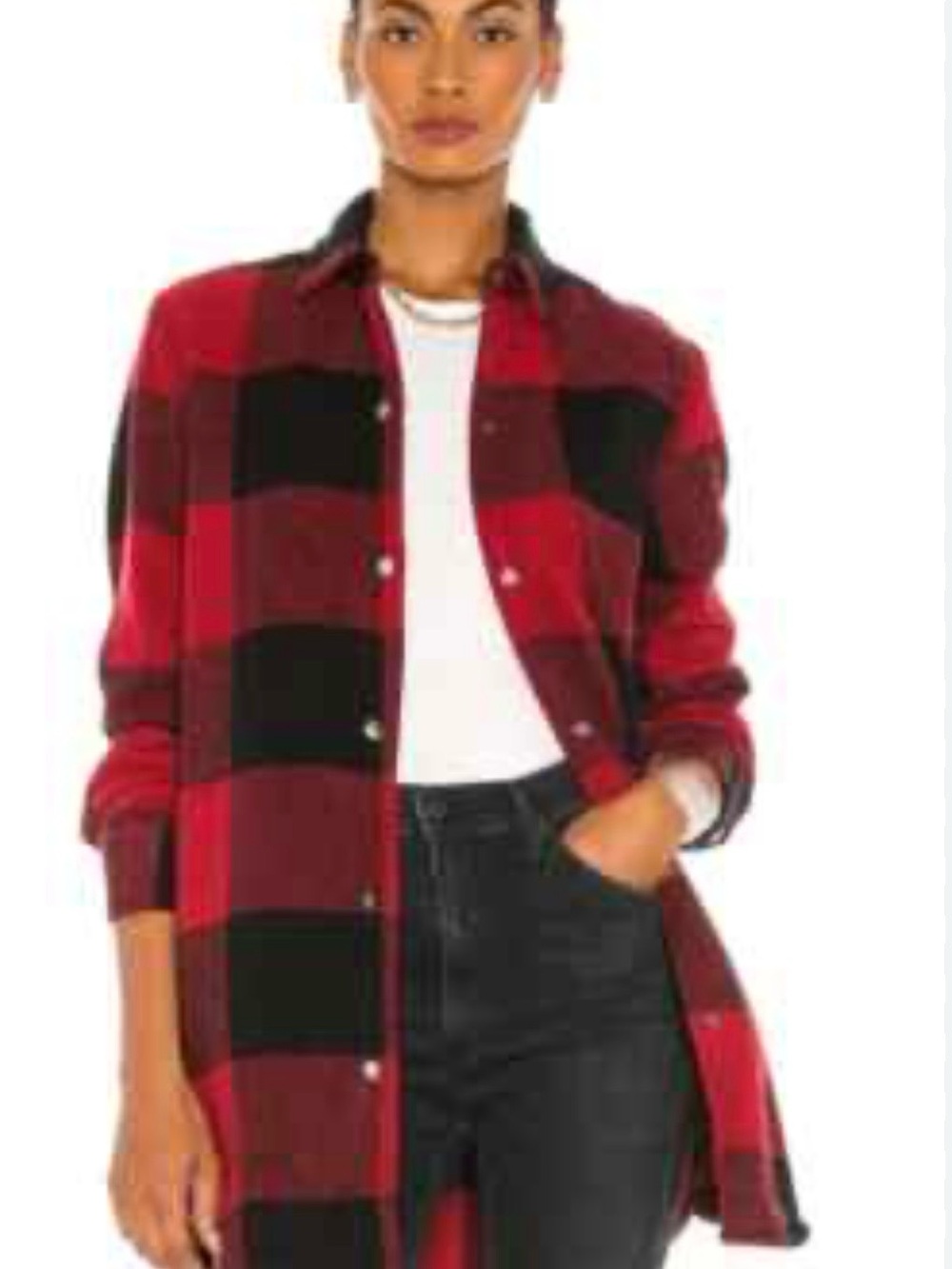 BB Dakota Red and Black Plaid Button-Down Shirt Jacket